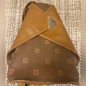 Vintage Texier Brown Geometric Pattern Tote/Backpack purse